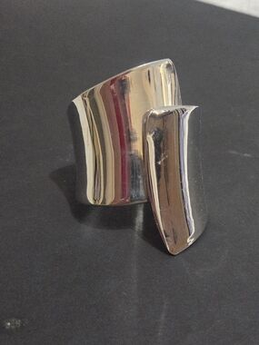 Modern Wide Irregular Chunky Sculptural Silver-Tone Statement Cuff Bracelet